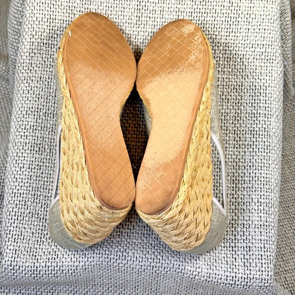 Donald J Pliner Coraa Taupe Linen‎ Peep Toe Rafia Wedge Espadrille Sandal Sz 7.5